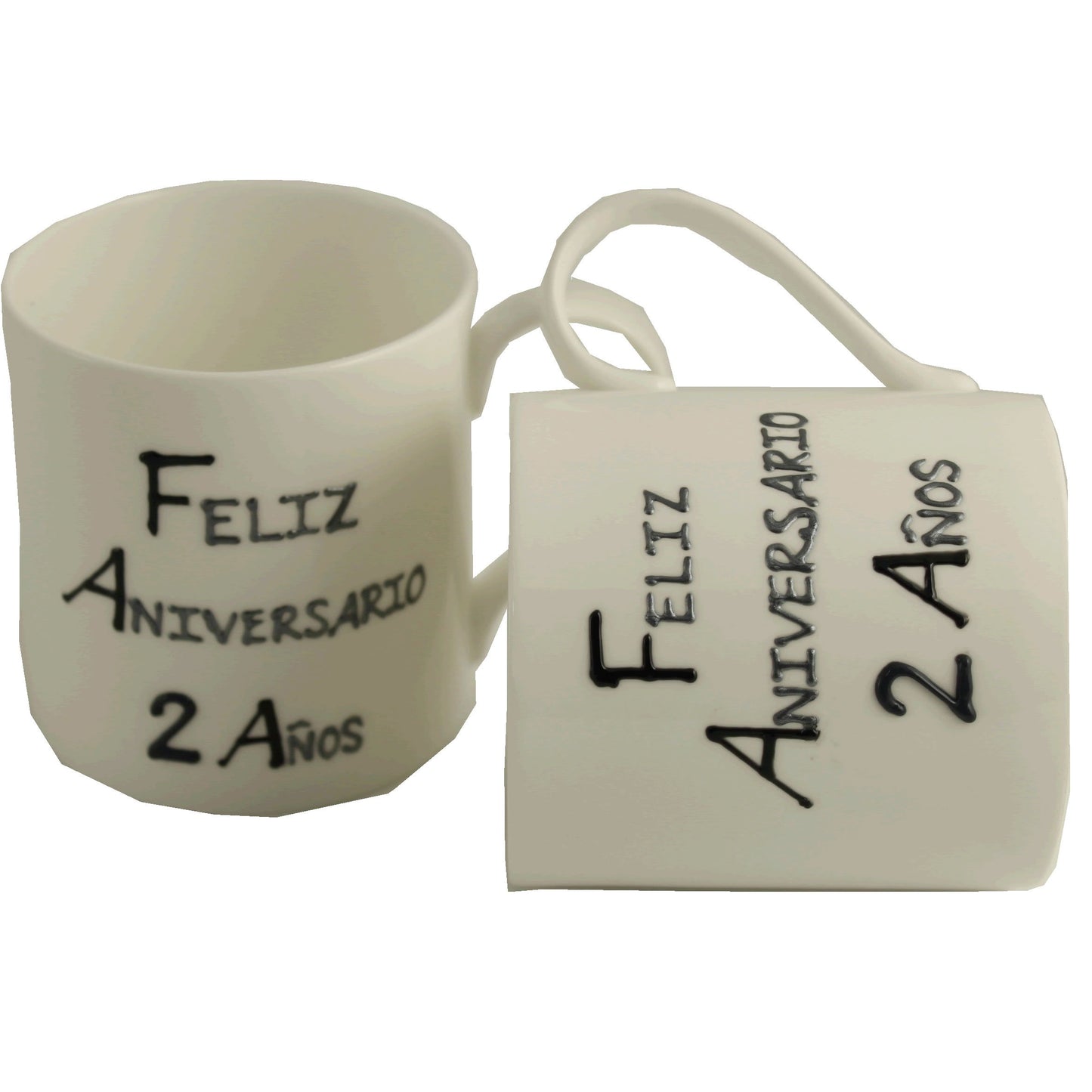 Par de China Tazas Feliz Aniversario 2 Aí±os - 2nd Wedding Anniversary Pair of China Mugs  (Blk/Sil)