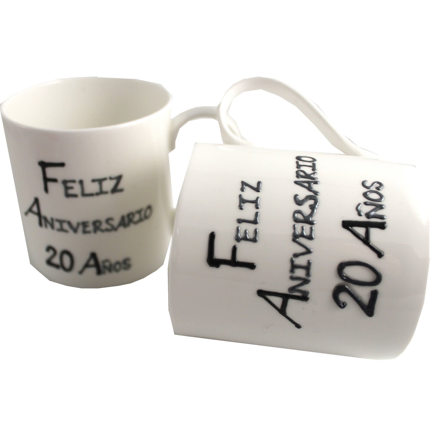 Par de China Tazas Feliz Aniversario 20 Aí±os - 20th Wedding Anniversary Pair of China Mugs  (Blk/Sil)