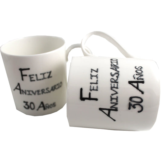 Par de China Tazas Feliz Aniversario 30 Aí±os - 30th Wedding Anniversary Pair of China Mugs  (Blk/Sil)