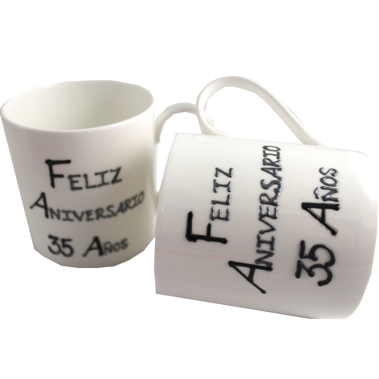Par de China Tazas Feliz Aniversario 35 Aí±os - 35th Wedding Anniversary Pair of China Mugs  (Blk/Sil)