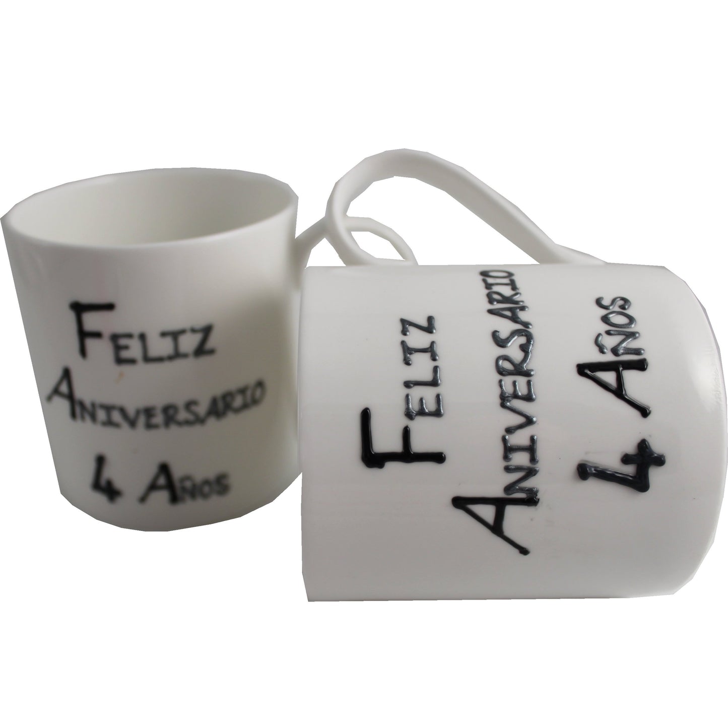 Par de China Tazas Feliz Aniversario 4 Aí±os - 4th Wedding Anniversary Pair of China Mugs  (Blk/Sil)