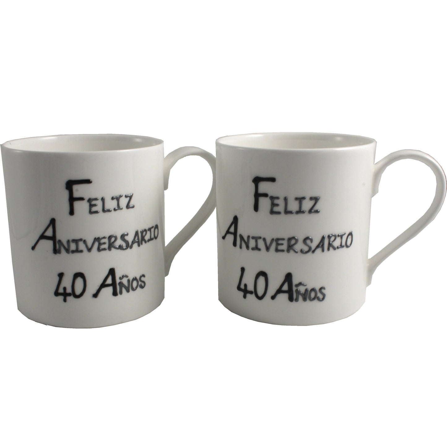 Par de China Tazas Feliz Aniversario 40 Aí±os - 40th Wedding Anniversary Pair of China Mugs  (Blk/Sil)