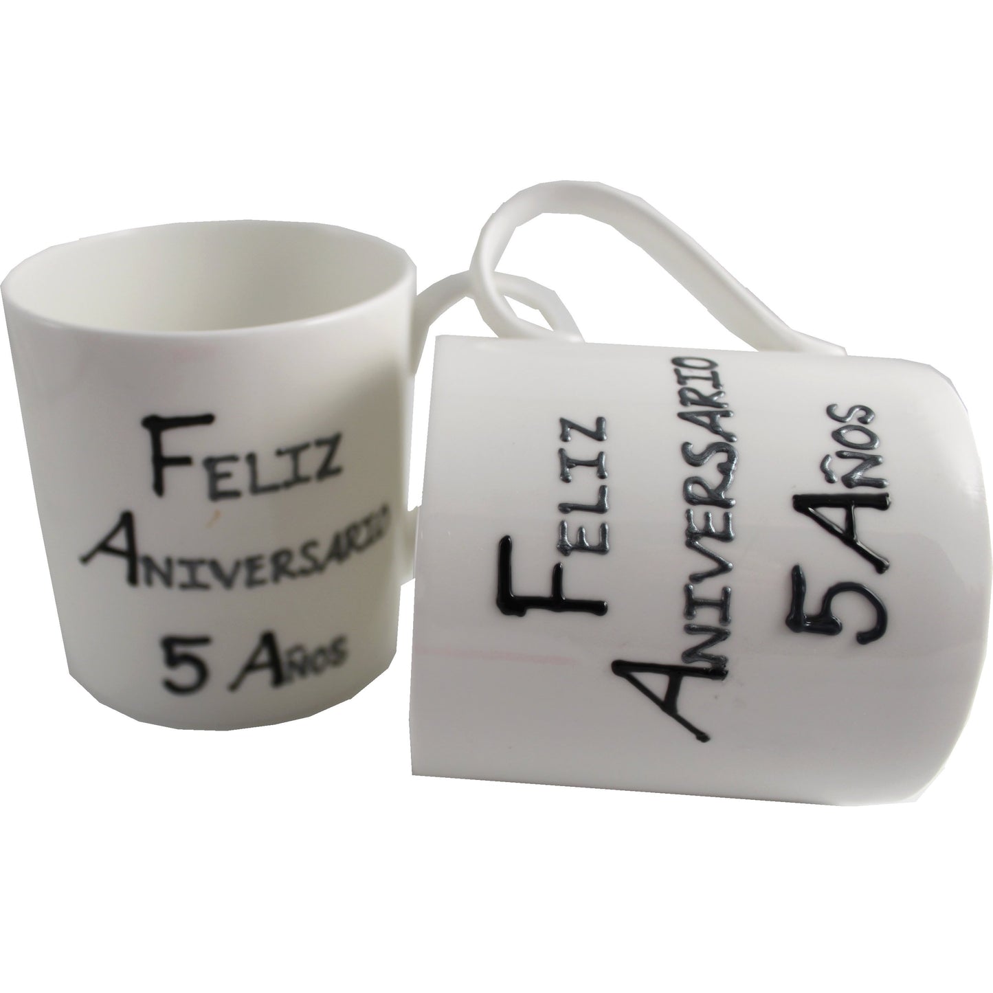Par de China Tazas Feliz Aniversario 5 Aí±os - 5th Wedding Anniversary Pair of China Mugs  (Blk/Sil)