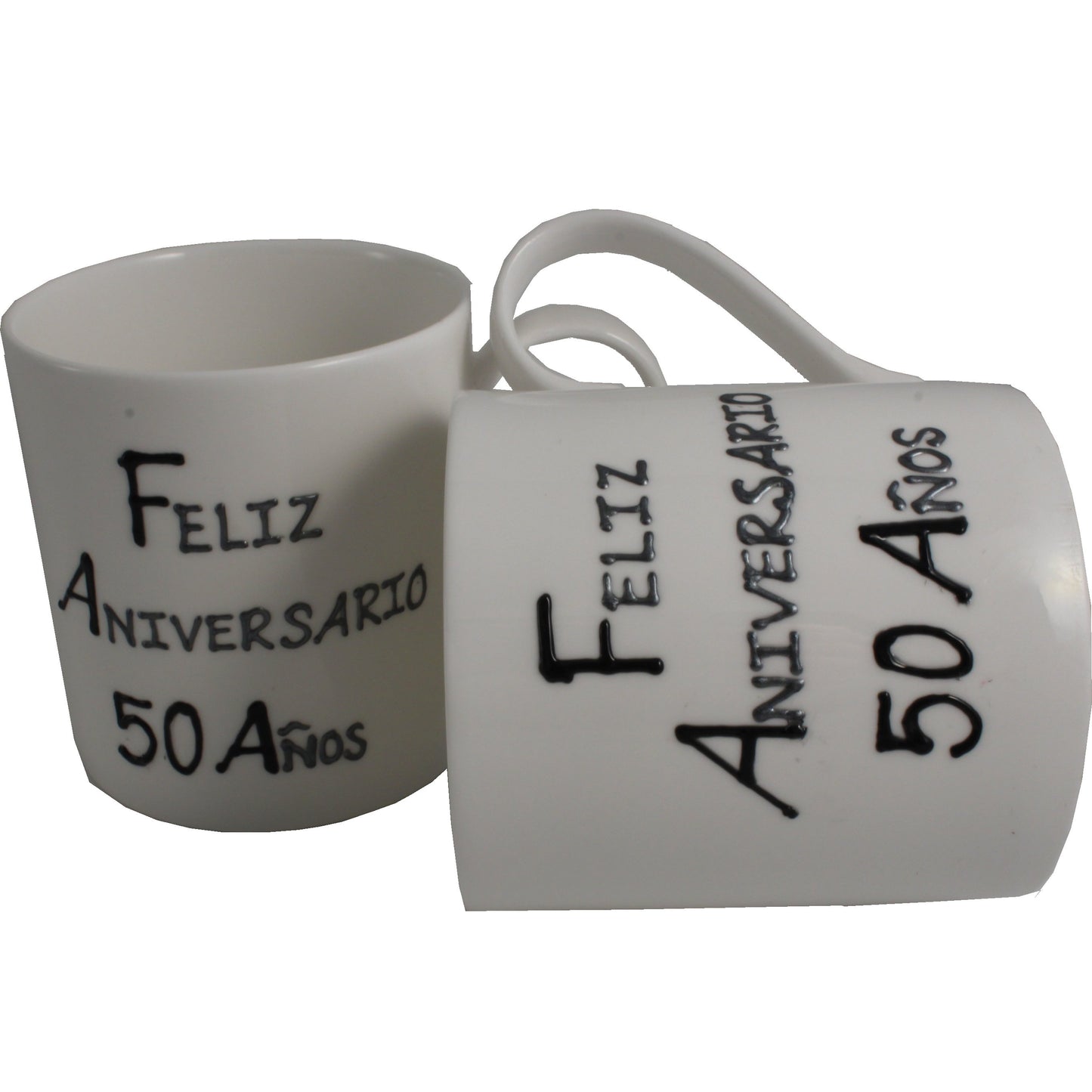 Par de China Tazas Feliz Aniversario 50 Aí±os - 50th Wedding Anniversary Pair of China Mugs  (Blk/Sil)