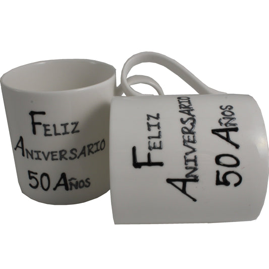 Par de China Tazas Feliz Aniversario 50 Aí±os - 50th Wedding Anniversary Pair of China Mugs  (Blk/Sil)