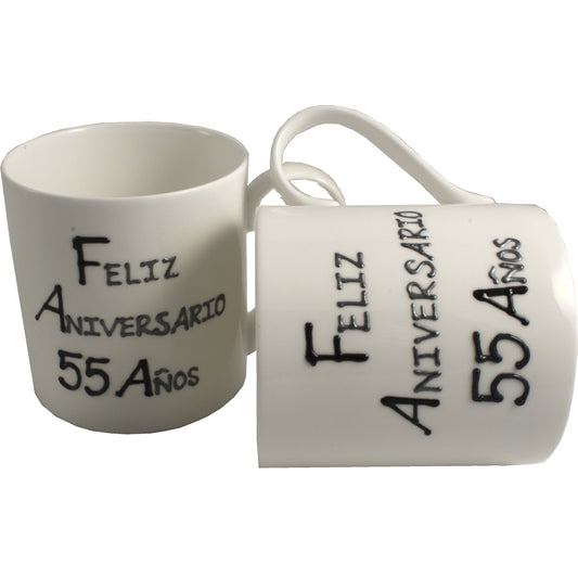 Par de China Tazas Feliz Aniversario 55 Aí±os - 55th Wedding Anniversary Pair of China Mugs  (Blk/Sil)
