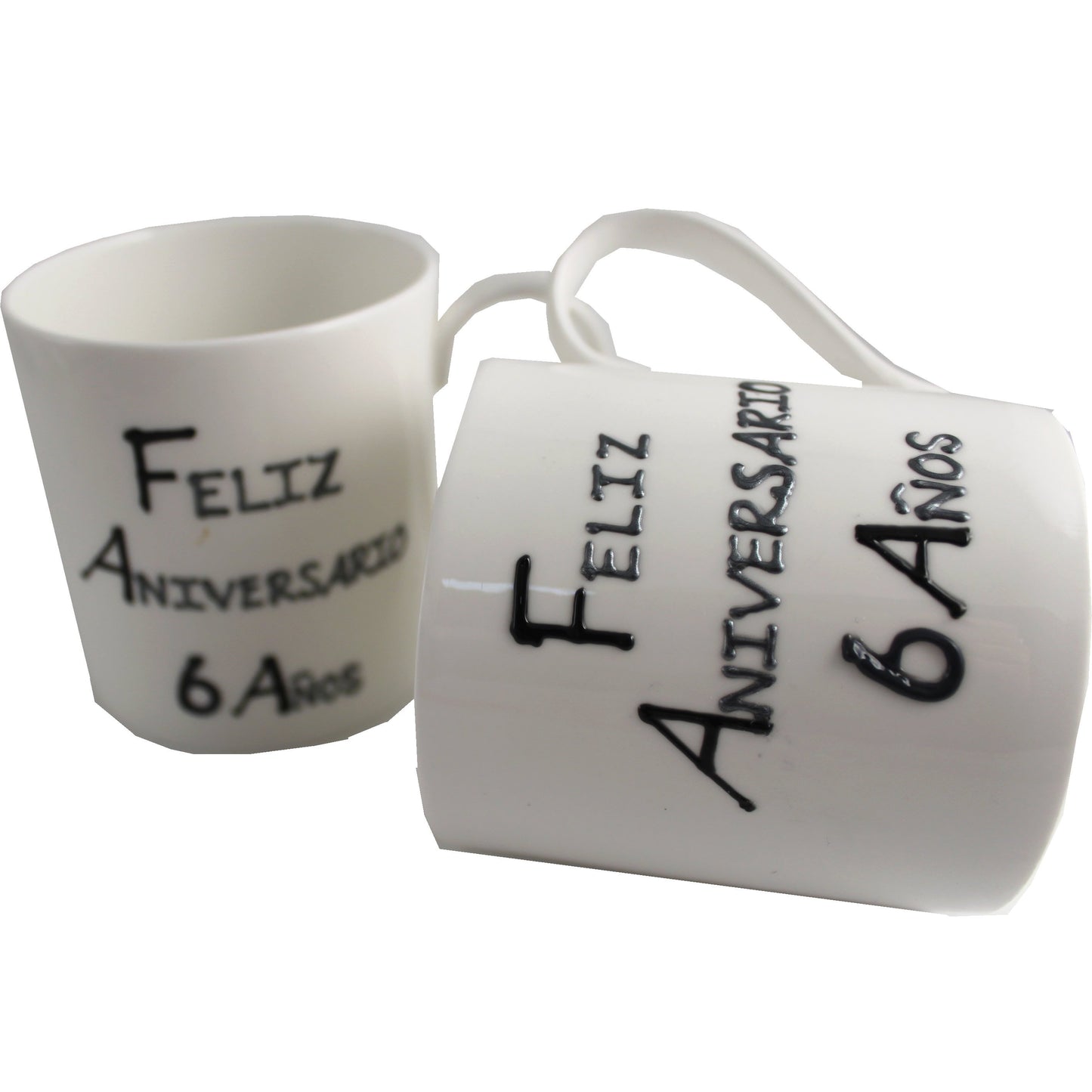 Par de China Tazas Feliz Aniversario 6 Aí±os - 6th Wedding Anniversary Pair of China Mugs  (Blk/Sil)