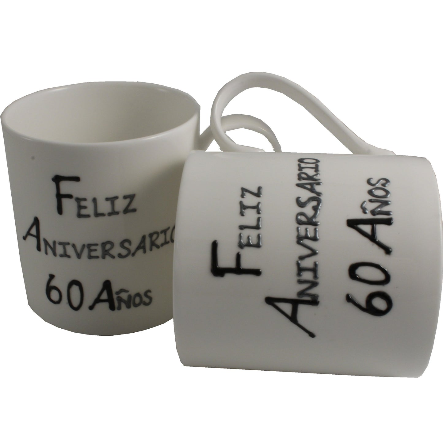 Par de China Tazas Feliz Aniversario 60 Aí±os - 60th Wedding Anniversary Pair of China Mugs  (Blk/Sil)