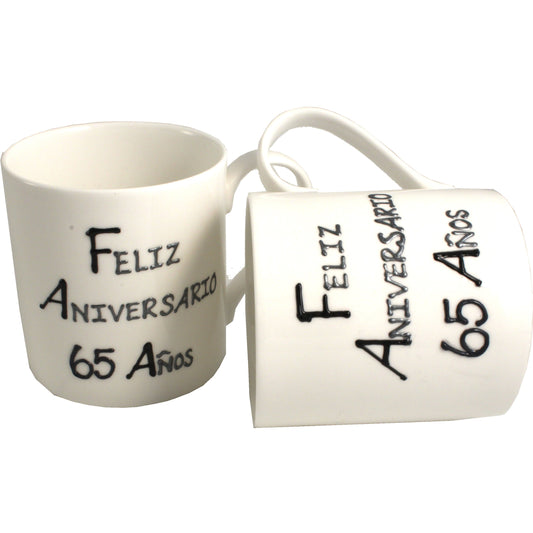 Par de China Tazas Feliz Aniversario 65 Aí±os - 65th Wedding Anniversary Pair of China Mugs  (Blk/Sil)