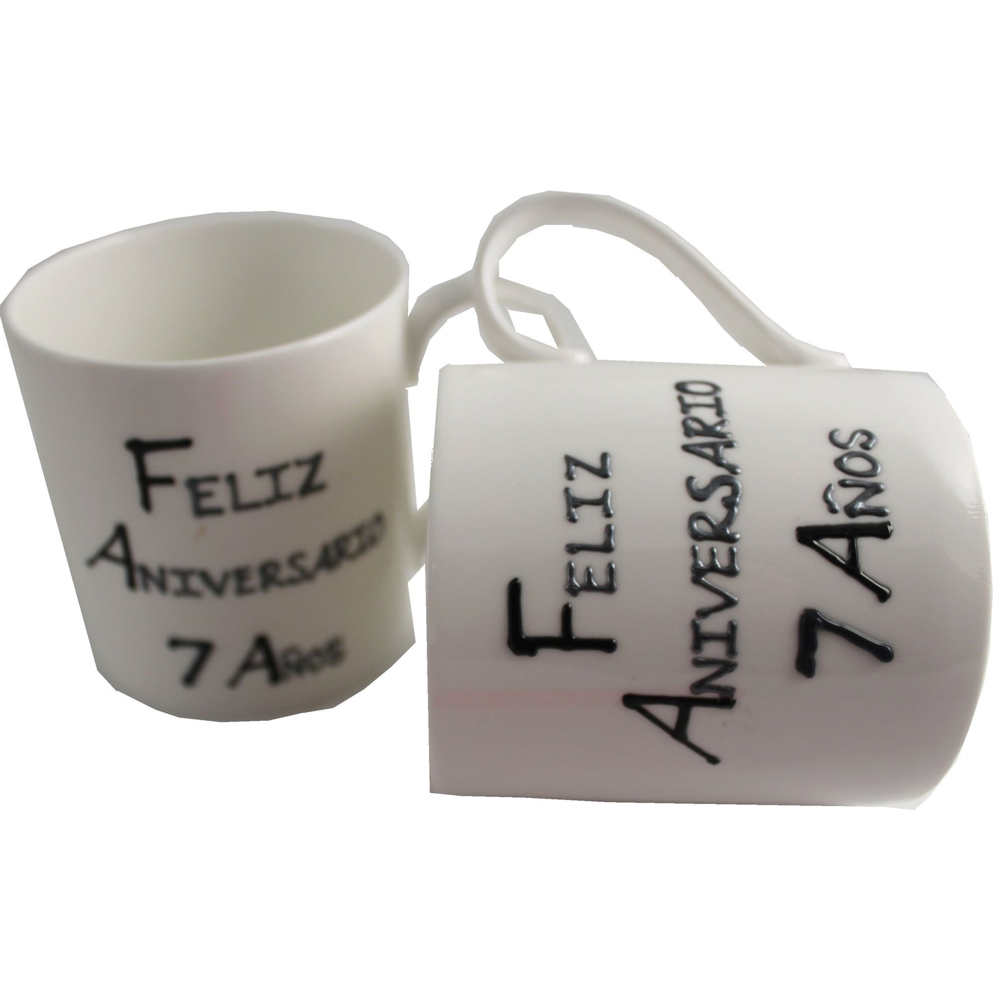 Par de China Tazas Feliz Aniversario 7 Aí±os - 7th Wedding Anniversary Pair of China Mugs  (Blk/Sil)