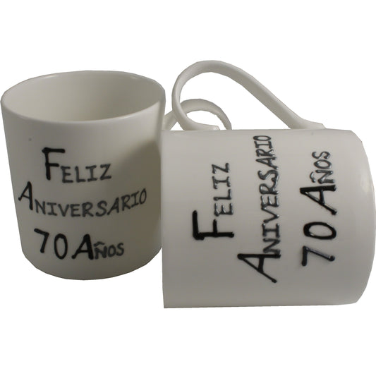 Par de China Tazas Feliz Aniversario 70 Aí±os - 70th Wedding Anniversary Pair of China Mugs  (Blk/Sil)