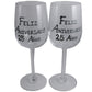 Un par de Copas de Vino Feliz: Aniversario 25 Aí±os - 25th Wedding Anniversary Pair of Wine Glasses (Blk/Sil)