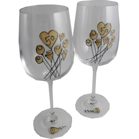 Un par de Copas de Vino Feliz Aniversario 5 Aí±os - 5th Wedding Anniversary Pair of Wine Glasses (Flower)