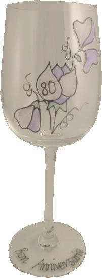 80 Bon Anniversaire verre íæ vin- 80th Birthday Wine Glass (Sweet Pea)