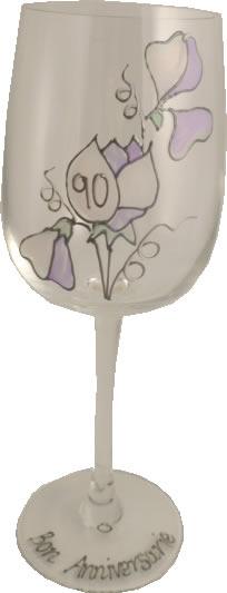 90 Bon Anniversaire verre íæ vin- 90th Birthday Wine Glass (Sweet Pea)