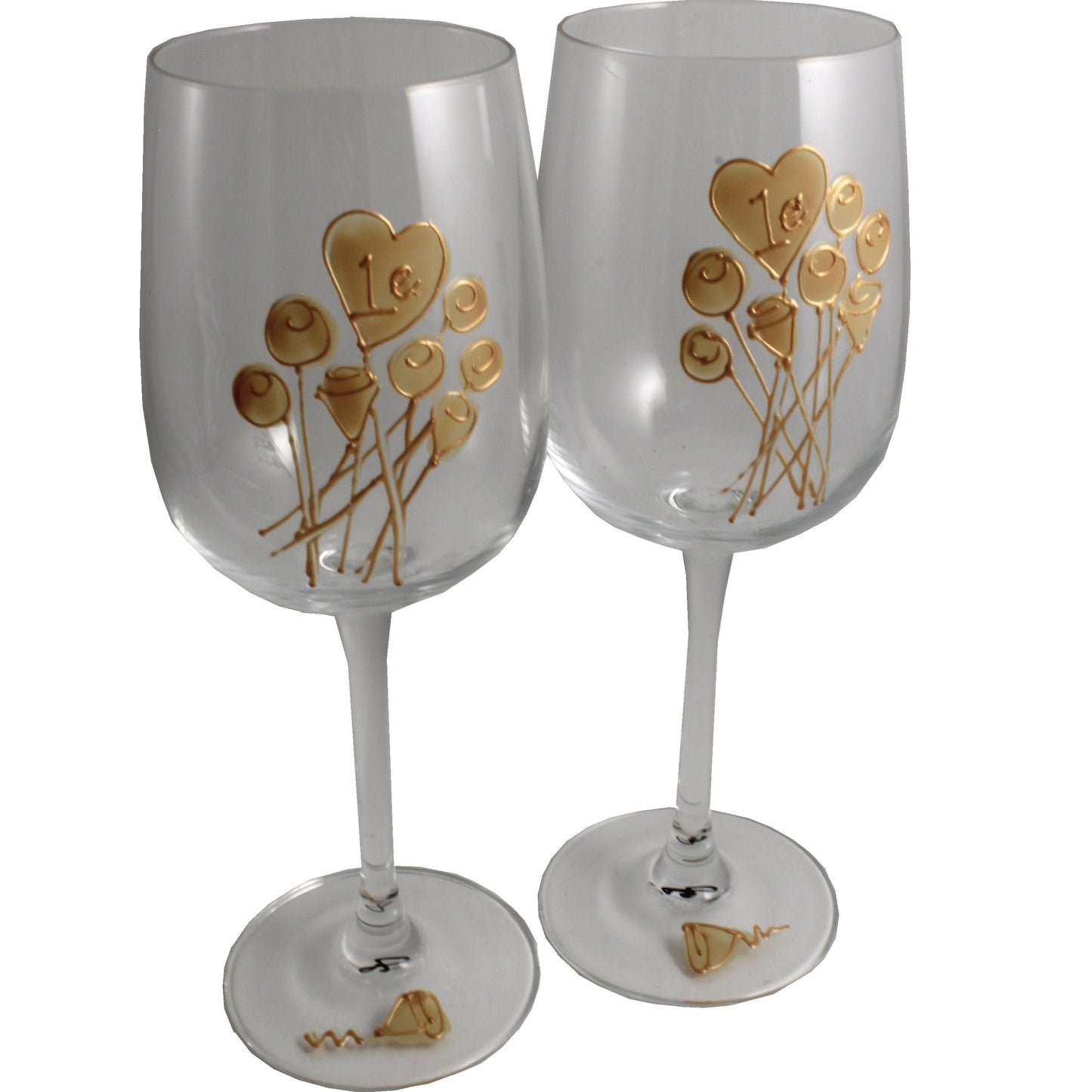Paire de verres íæ vin 1e anniversaire de mariage - 1st Anniversary Pair of Wine Glasses (Flower)
