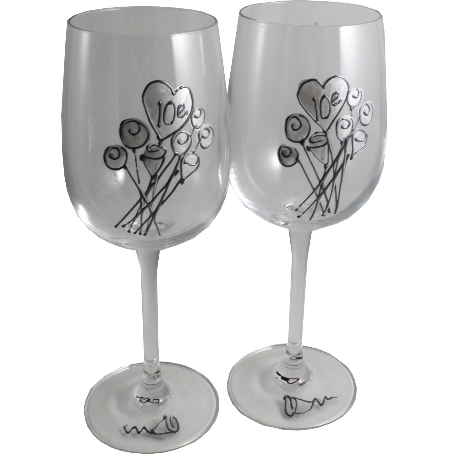 Paire de verres íæ vin 10e anniversaire de mariage - 10th Anniversary Pair of Wine Glasses (Flower)