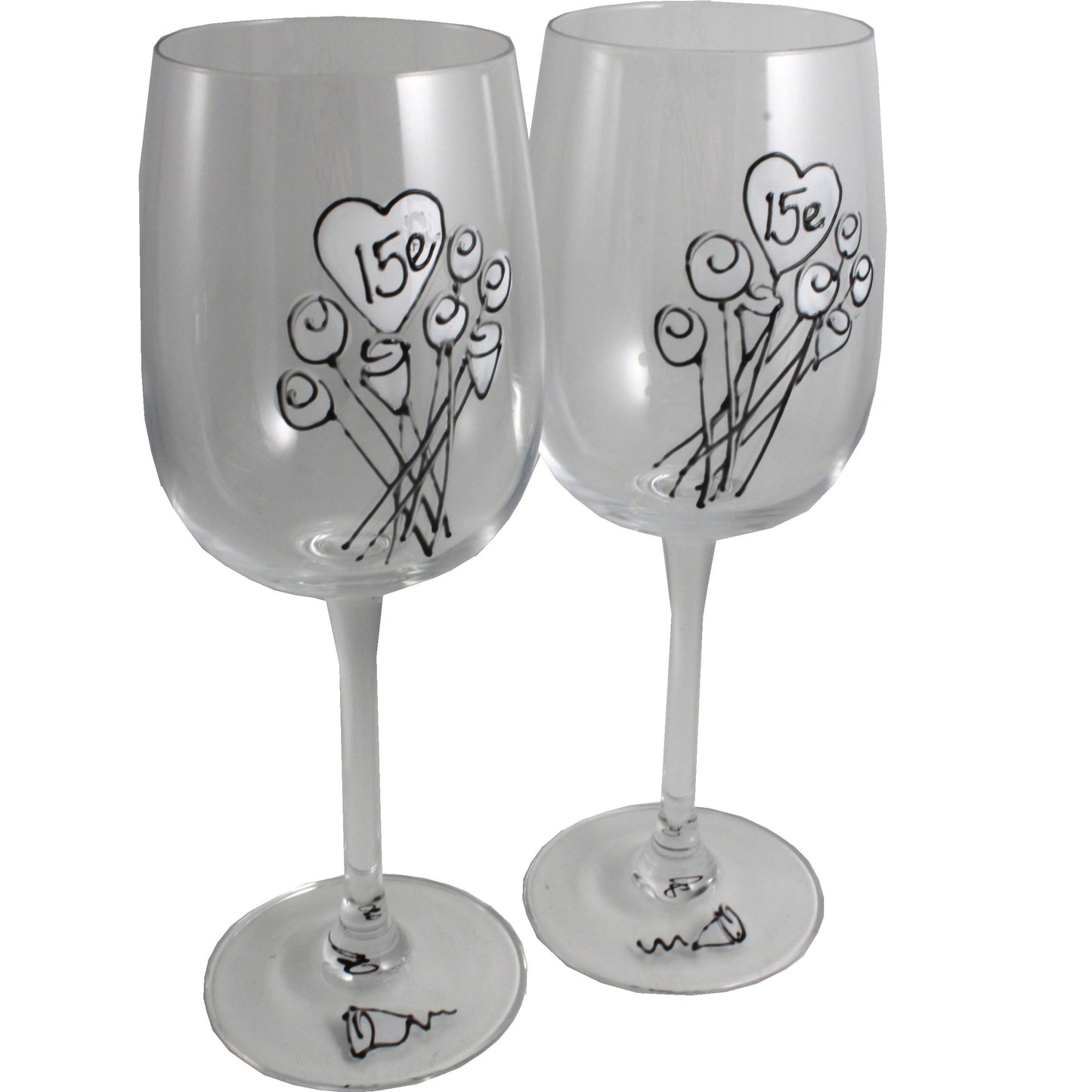 Paire de verres íæ vin 15e anniversaire de mariage - 15th Anniversary Pair of Wine Glasses (Flower)
