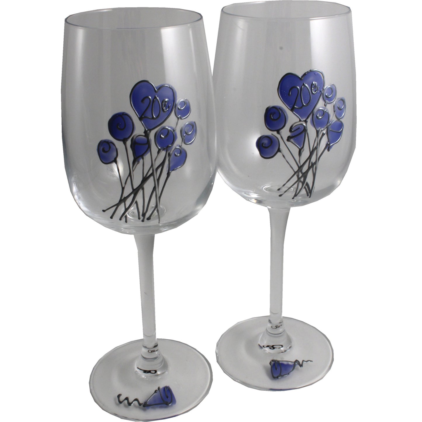 Paire de verres íæ vin 20e anniversaire de mariage - 20th Anniversary Pair of Wine Glasses (Flower)