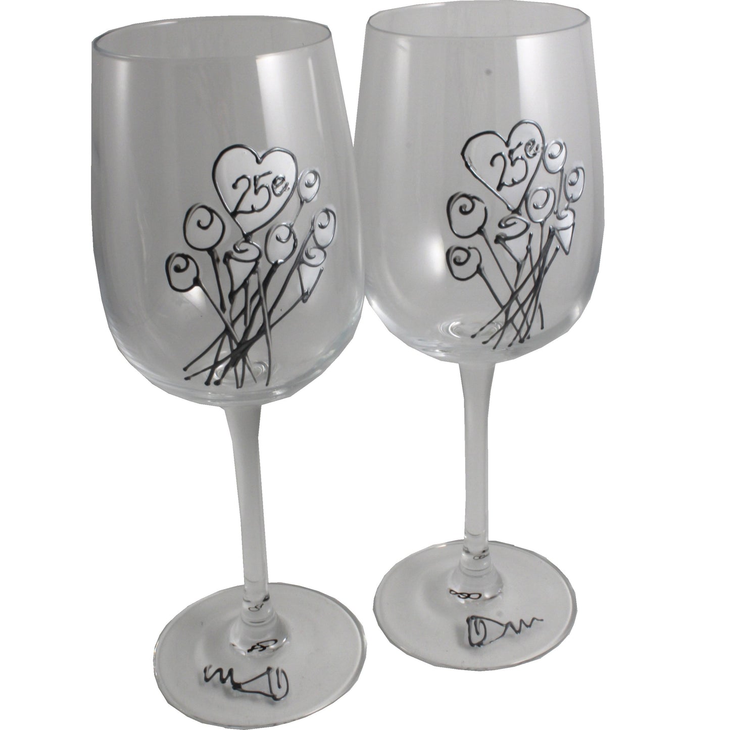 Paire de verres íæ vin 25e anniversaire de mariage - 25th Anniversary Pair of Wine Glasses (Flower)
