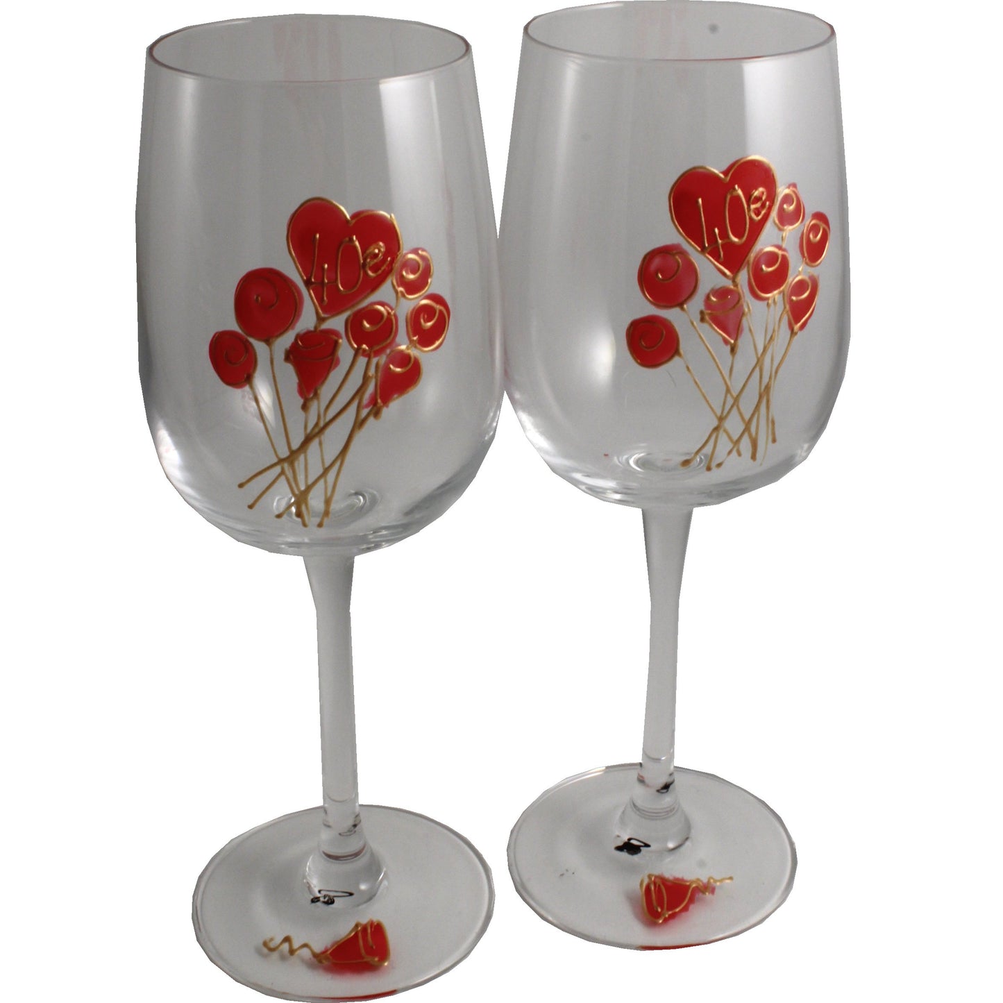 Paire de verres íæ vin 40e anniversaire de mariage - 40th Anniversary Pair of Wine Glasses (Flower)
