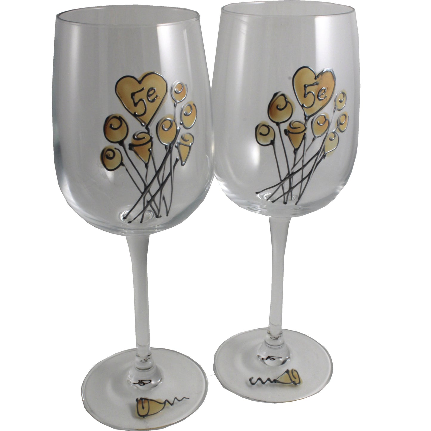 Paire de verres íæ vin 5e anniversaire de mariage - 5th Anniversary Pair of Wine Glasses (Flower)