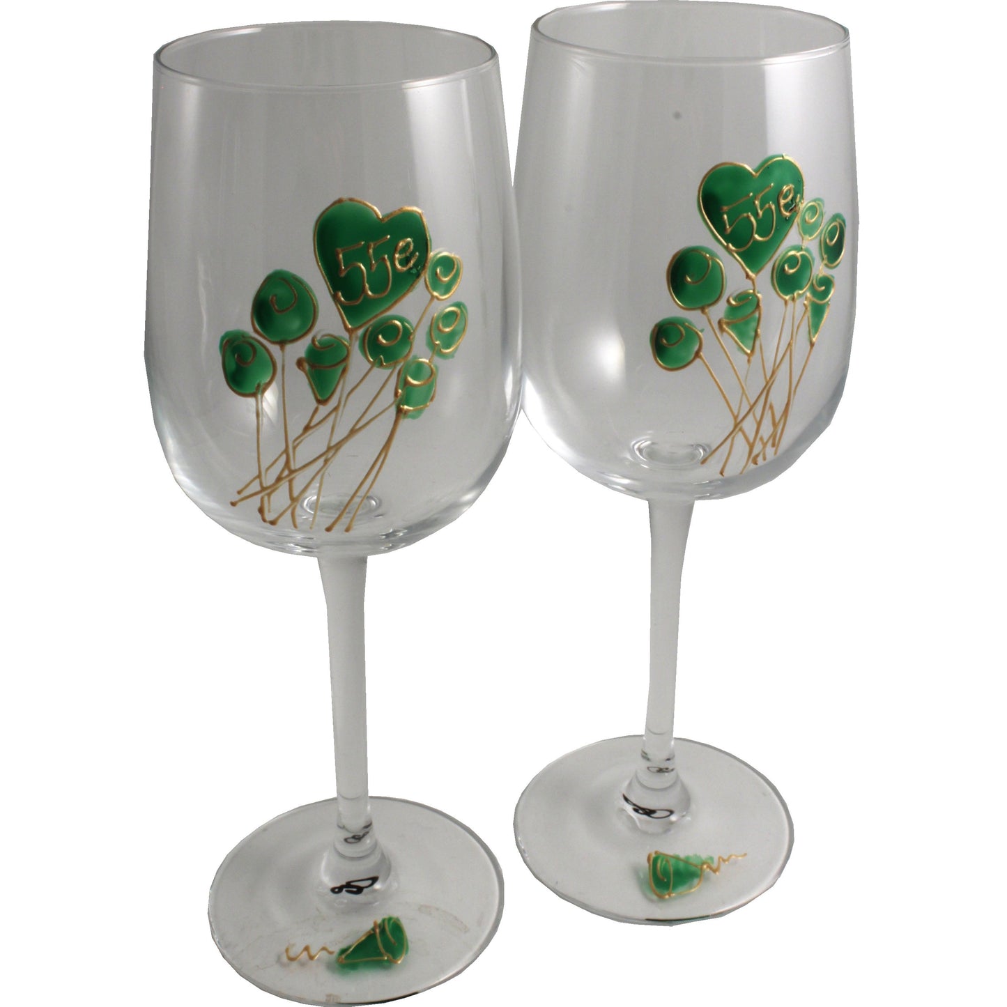 Paire de verres íæ vin 55e anniversaire de mariage - 55th Anniversary Pair of Wine Glasses (Flower)