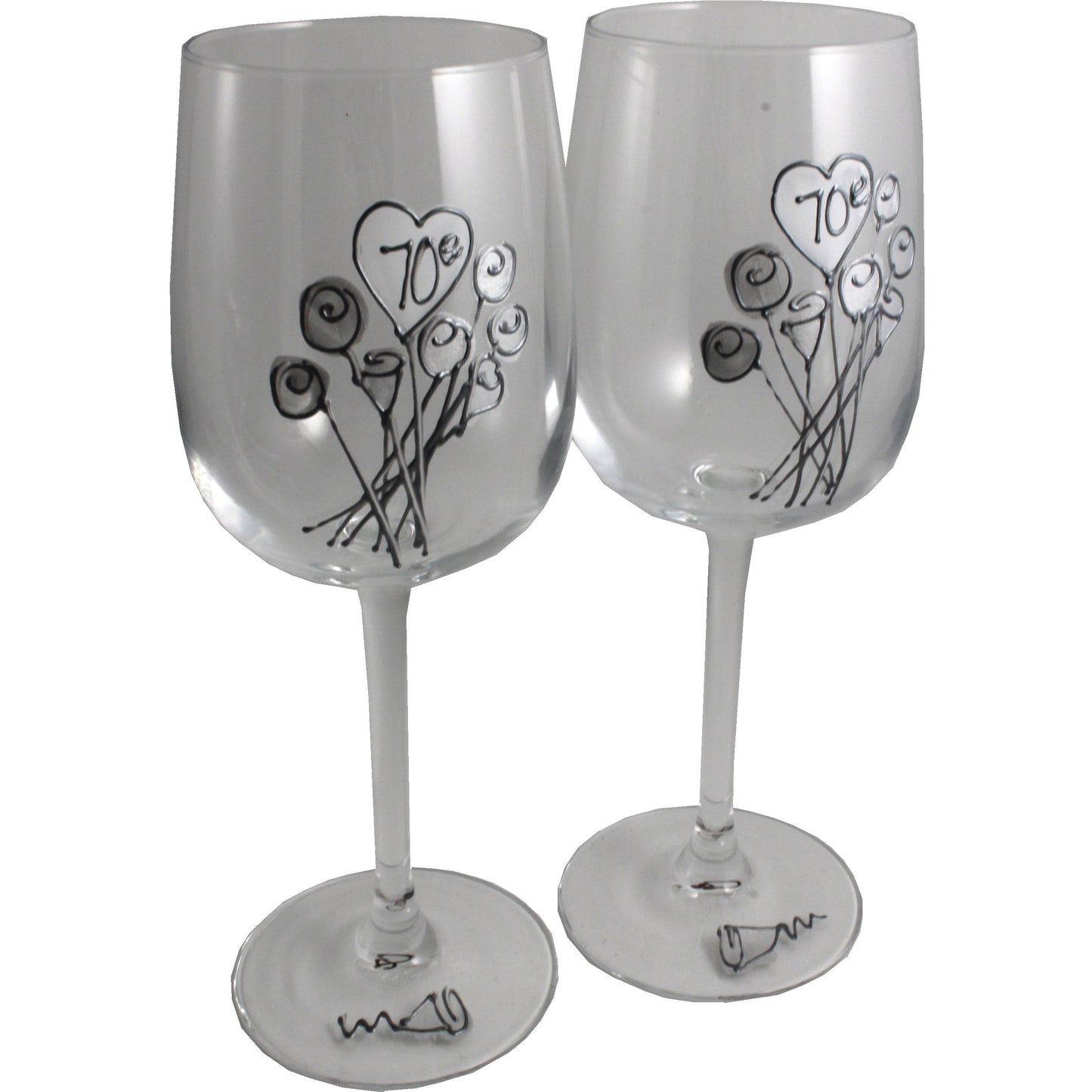 Paire de verres íæ vin 70e anniversaire de mariage - 70th Anniversary Pair of Wine Glasses (Flower)