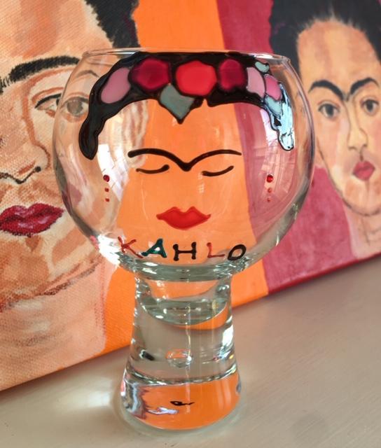 Frida Kahlo Luxury Wine Glass: with Crystals (Flower)
