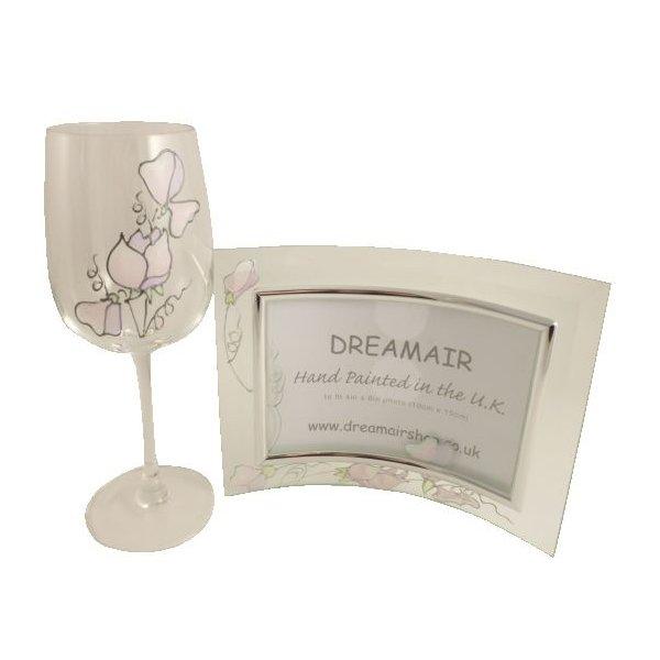 60th Birthday Wine Glass/Frame Gift Set Sweet Pea