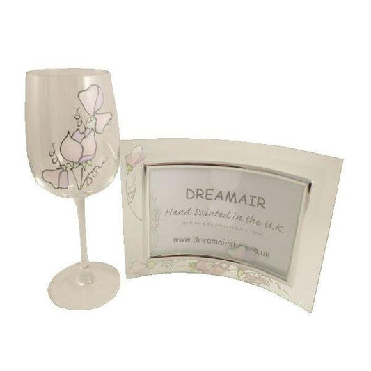 65th Birthday Wine Glass/Frame Gift Set Sweet Pea