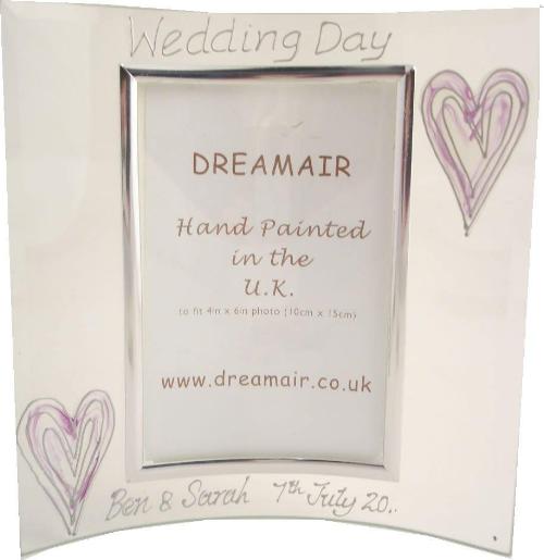 Personalised Wedding Day Photo Frame Silver/Lilac Hearts