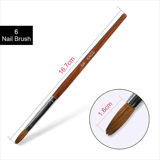 KADS 6# 8# 10# 100% Pincel Kolinsky Acrylic Nail Brush Gel Poly Brush Crimped Head Red Wood Handle Professional Manicure Brush