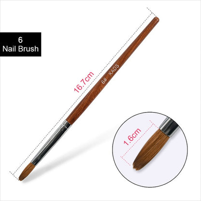 KADS 6# 8# 10# 100% Pincel Kolinsky Acrylic Nail Brush Gel Poly Brush Crimped Head Red Wood Handle Professional Manicure Brush
