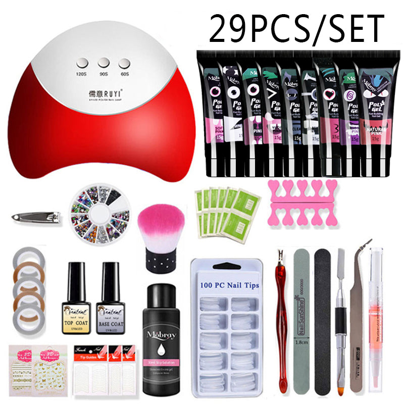26pcs Nail Kit Poly Gel Set LED Lamp Nail Gel Polish Set Quick Building For Nail Extensions Hard Jelly Gel Polygel Manicure Set