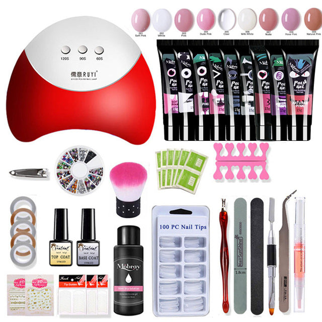 26pcs Nail Kit Poly Gel Set LED Lamp Nail Gel Polish Set Quick Building For Nail Extensions Hard Jelly Gel Polygel Manicure Set