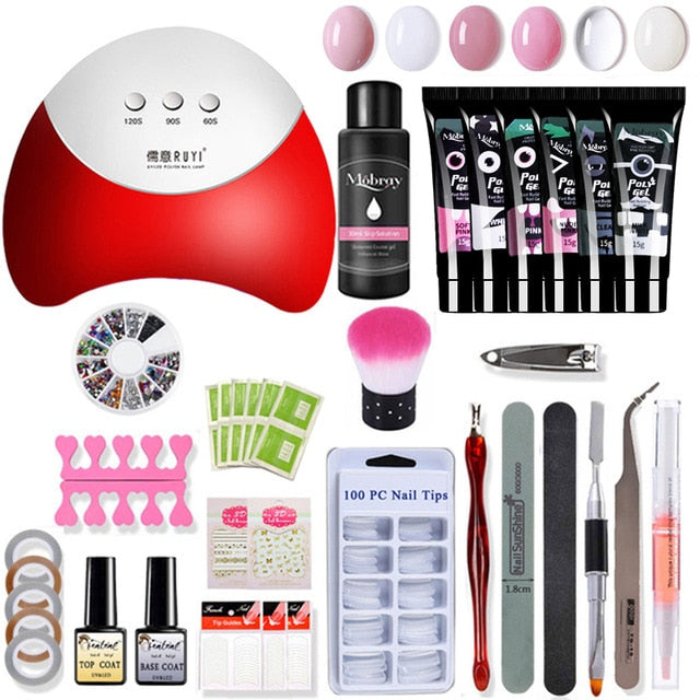 26pcs Nail Kit Poly Gel Set LED Lamp Nail Gel Polish Set Quick Building For Nail Extensions Hard Jelly Gel Polygel Manicure Set