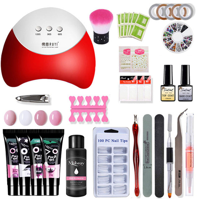 26pcs Nail Kit Poly Gel Set LED Lamp Nail Gel Polish Set Quick Building For Nail Extensions Hard Jelly Gel Polygel Manicure Set