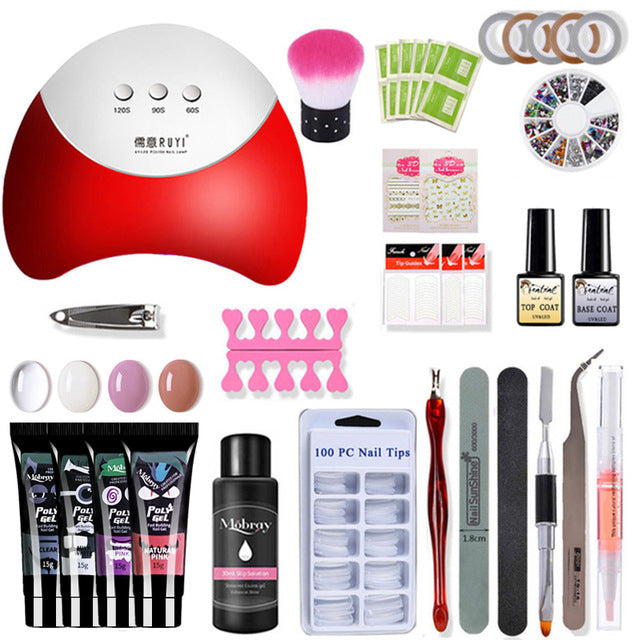 26pcs Nail Kit Poly Gel Set LED Lamp Nail Gel Polish Set Quick Building For Nail Extensions Hard Jelly Gel Polygel Manicure Set