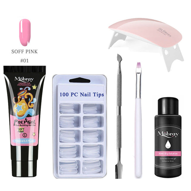 26pcs Nail Kit Poly Gel Set LED Lamp Nail Gel Polish Set Quick Building For Nail Extensions Hard Jelly Gel Polygel Manicure Set