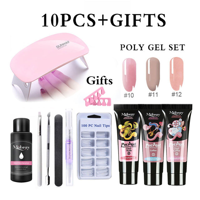 26pcs Nail Kit Poly Gel Set LED Lamp Nail Gel Polish Set Quick Building For Nail Extensions Hard Jelly Gel Polygel Manicure Set