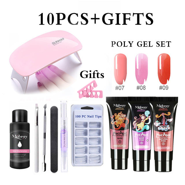 26pcs Nail Kit Poly Gel Set LED Lamp Nail Gel Polish Set Quick Building For Nail Extensions Hard Jelly Gel Polygel Manicure Set