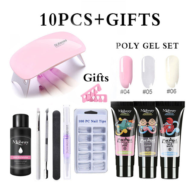 26pcs Nail Kit Poly Gel Set LED Lamp Nail Gel Polish Set Quick Building For Nail Extensions Hard Jelly Gel Polygel Manicure Set