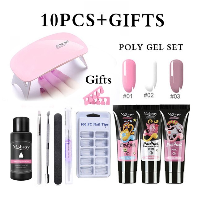 26pcs Nail Kit Poly Gel Set LED Lamp Nail Gel Polish Set Quick Building For Nail Extensions Hard Jelly Gel Polygel Manicure Set