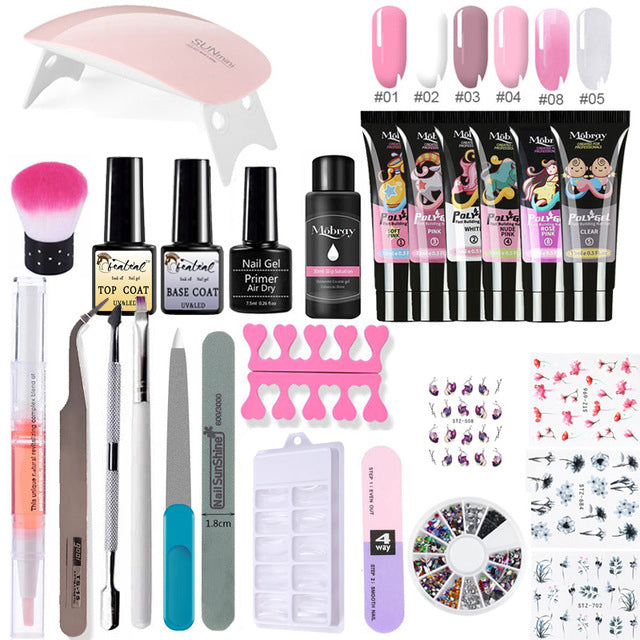 26pcs Nail Kit Poly Gel Set LED Lamp Nail Gel Polish Set Quick Building For Nail Extensions Hard Jelly Gel Polygel Manicure Set