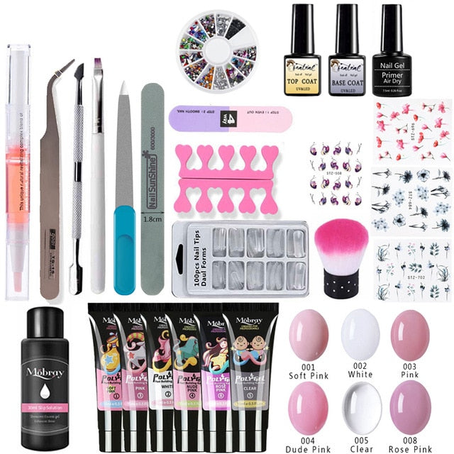 26pcs Nail Kit Poly Gel Set LED Lamp Nail Gel Polish Set Quick Building For Nail Extensions Hard Jelly Gel Polygel Manicure Set