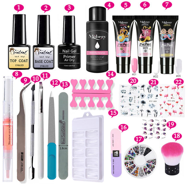 26pcs Nail Kit Poly Gel Set LED Lamp Nail Gel Polish Set Quick Building For Nail Extensions Hard Jelly Gel Polygel Manicure Set