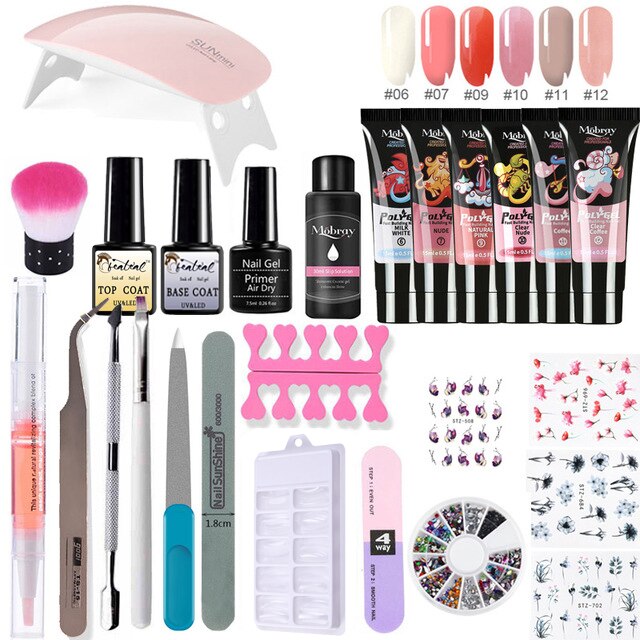 26pcs Nail Kit Poly Gel Set LED Lamp Nail Gel Polish Set Quick Building For Nail Extensions Hard Jelly Gel Polygel Manicure Set