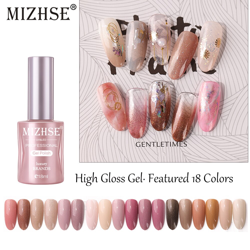 MIZHSE Nail Polish Set 18ML 18Pcs High Gloss Gel Soak Off UV Gel Nail Polish Hybrid Nail Art Semi Permanent Gel Varnishes