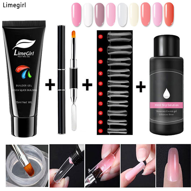 Limegirl 15ml/4pcs Poly Gel Set Quick Building Gel for Nail Extensions Poly Gel Kit Nail Art for Nail Extensions Slip Solution